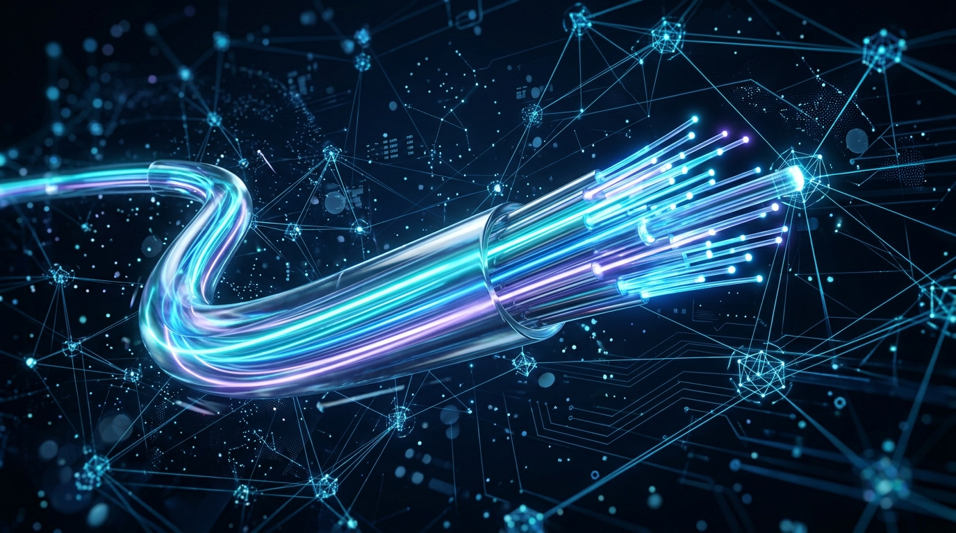 Blazing fast fiber optic light strands pulsing through networking infrastructure representing TDN Fiber network speed